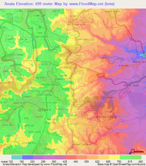 `Anata,Palestinian Territory Elevation Map