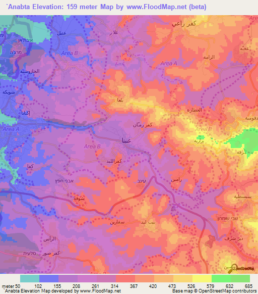 `Anabta,Palestinian Territory Elevation Map