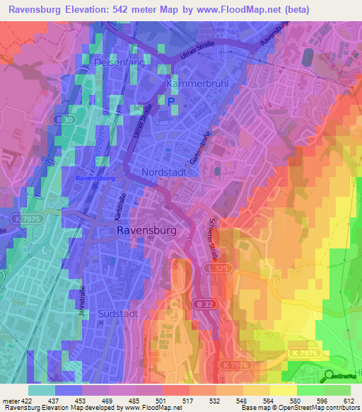 Ravensburg,Germany Elevation Map