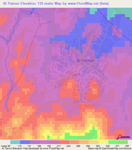 Al Yamun,Palestinian Territory Elevation Map