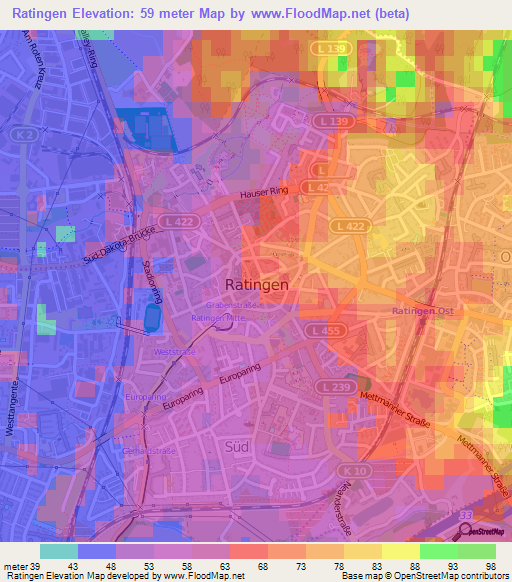 Ratingen,Germany Elevation Map