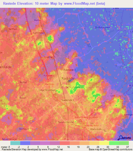 Rastede,Germany Elevation Map