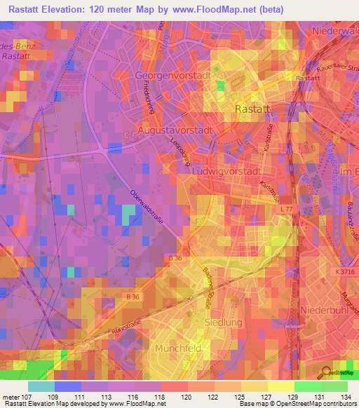 Rastatt,Germany Elevation Map