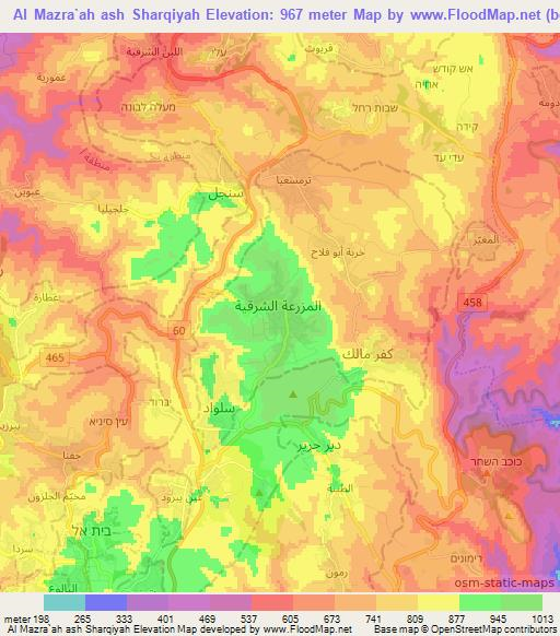 Al Mazra`ah ash Sharqiyah,Palestinian Territory Elevation Map