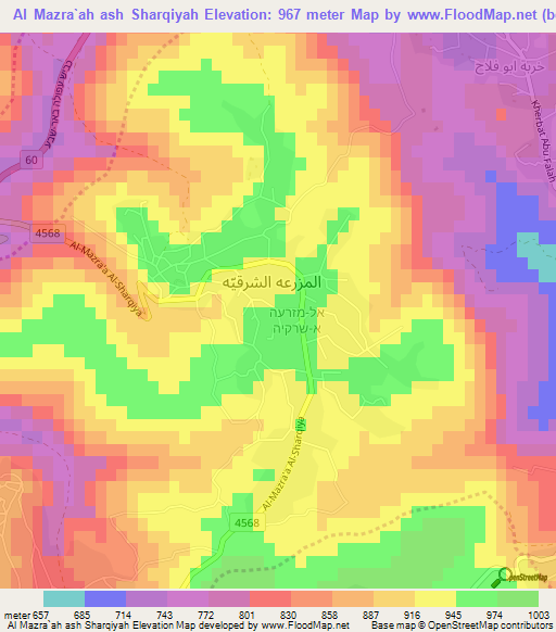 Al Mazra`ah ash Sharqiyah,Palestinian Territory Elevation Map