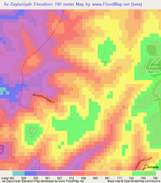 Az Zaytuniyah,Palestinian Territory Elevation Map