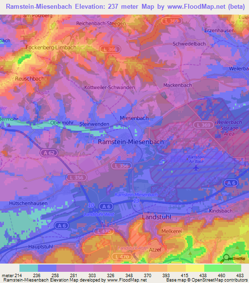 Ramstein-Miesenbach,Germany Elevation Map