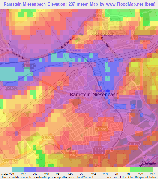 Ramstein-Miesenbach,Germany Elevation Map