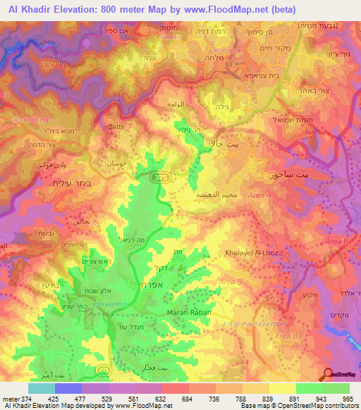 Al Khadir,Palestinian Territory Elevation Map