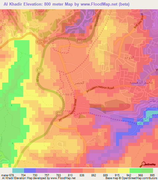 Al Khadir,Palestinian Territory Elevation Map