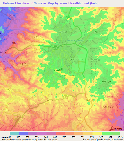 Hebron,Palestinian Territory Elevation Map