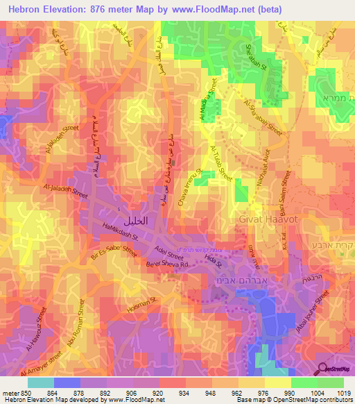 Hebron,Palestinian Territory Elevation Map