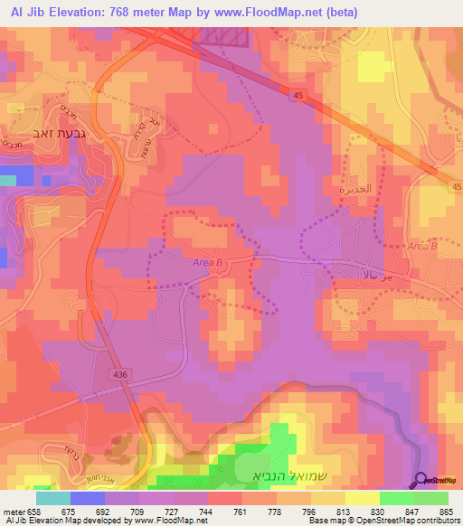 Al Jib,Palestinian Territory Elevation Map