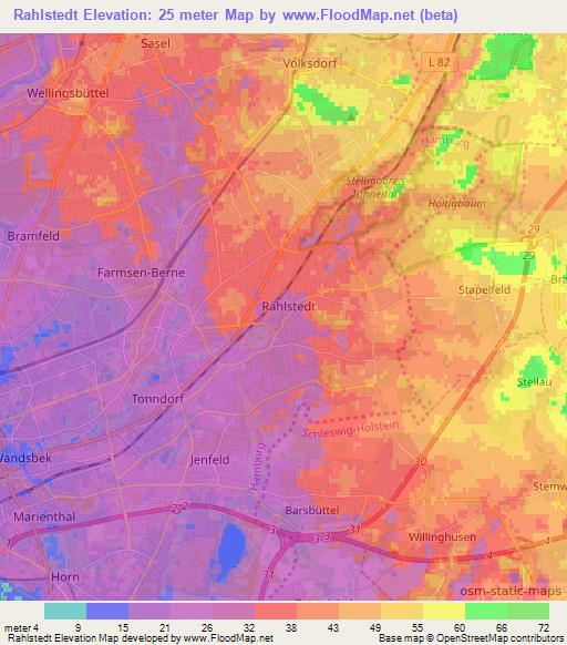 Rahlstedt,Germany Elevation Map