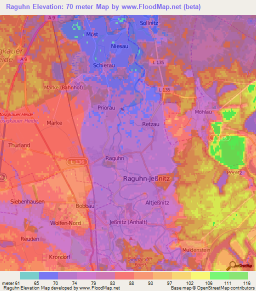 Raguhn,Germany Elevation Map