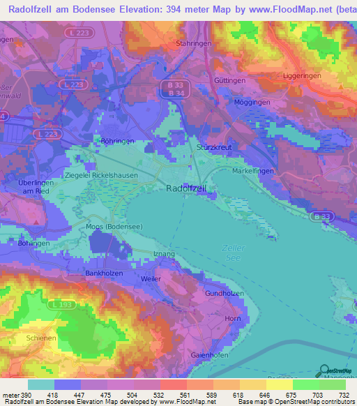 Radolfzell am Bodensee,Germany Elevation Map