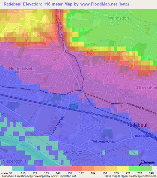 Radebeul,Germany Elevation Map