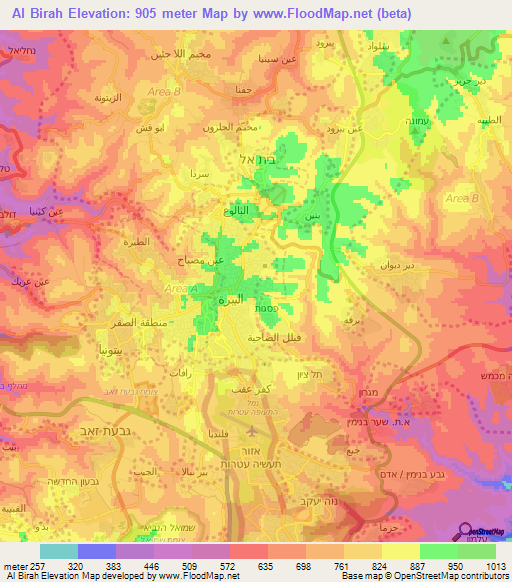 Al Birah,Palestinian Territory Elevation Map