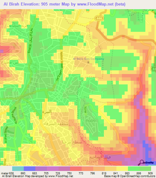 Al Birah,Palestinian Territory Elevation Map