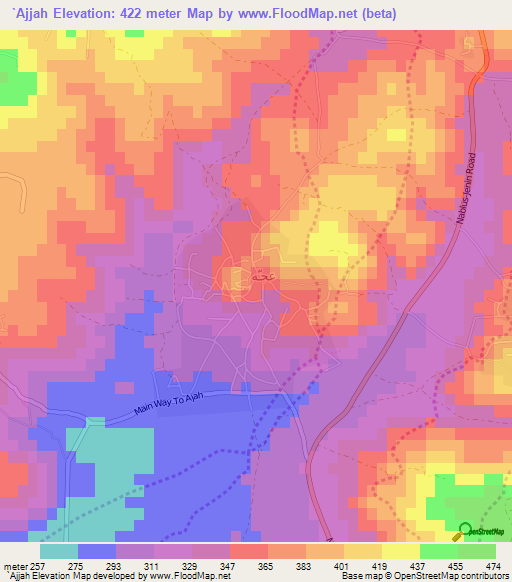 `Ajjah,Palestinian Territory Elevation Map