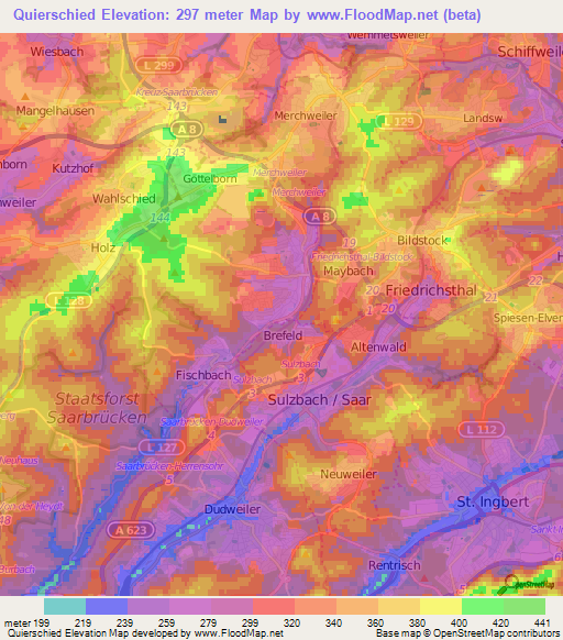 Quierschied,Germany Elevation Map