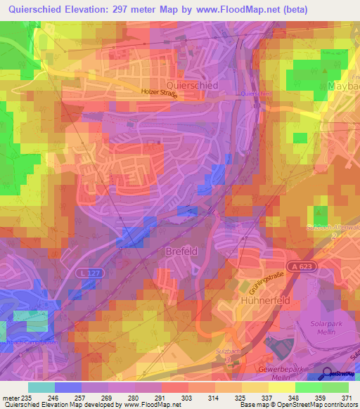 Quierschied,Germany Elevation Map