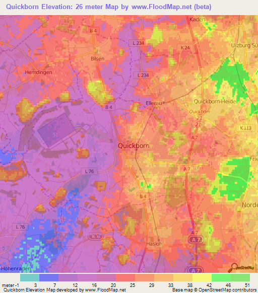 Quickborn,Germany Elevation Map