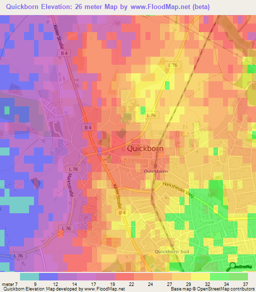 Quickborn,Germany Elevation Map