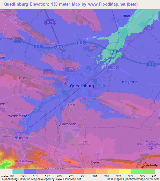 Quedlinburg,Germany Elevation Map