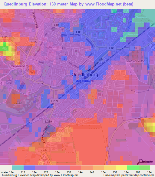 Quedlinburg,Germany Elevation Map