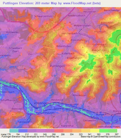 Puttlingen,Germany Elevation Map