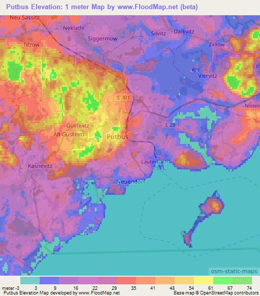 Putbus,Germany Elevation Map