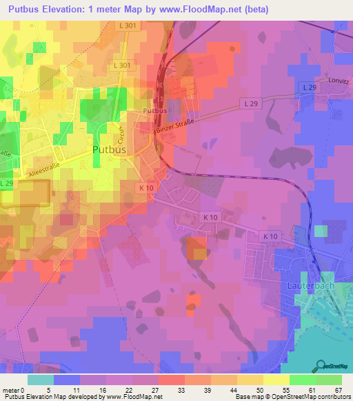 Putbus,Germany Elevation Map