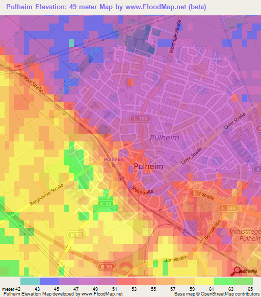 Pulheim,Germany Elevation Map