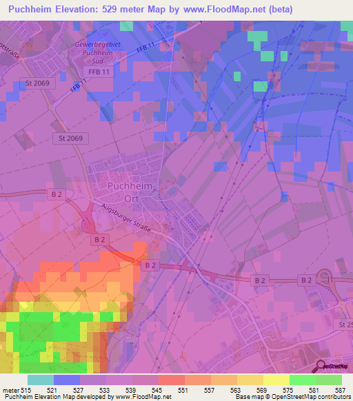 Puchheim,Germany Elevation Map