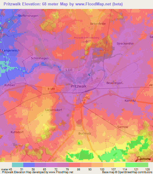 Pritzwalk,Germany Elevation Map