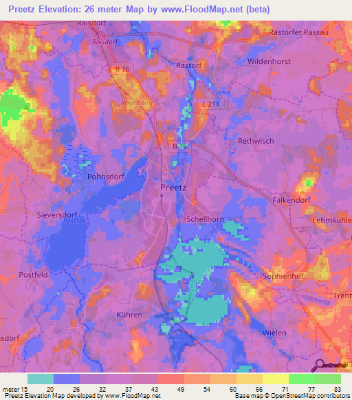 Preetz,Germany Elevation Map