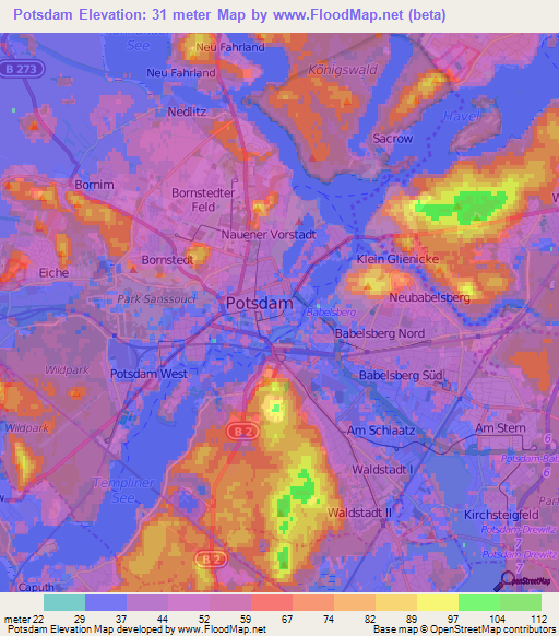 Potsdam,Germany Elevation Map