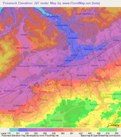 Possneck,Germany Elevation Map