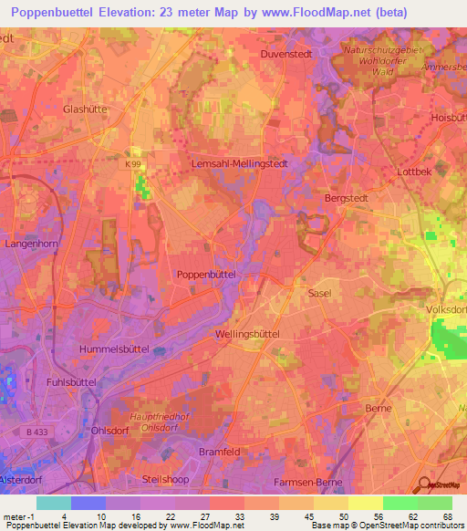 Poppenbuettel,Germany Elevation Map