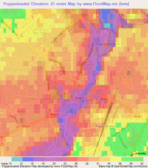 Poppenbuettel,Germany Elevation Map