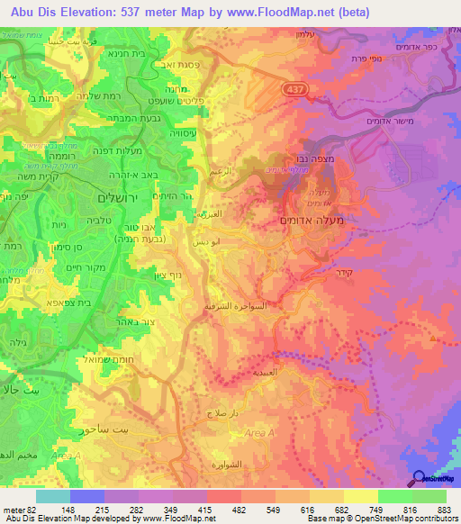 Abu Dis,Palestinian Territory Elevation Map