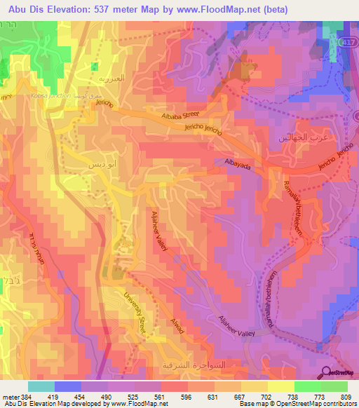 Abu Dis,Palestinian Territory Elevation Map