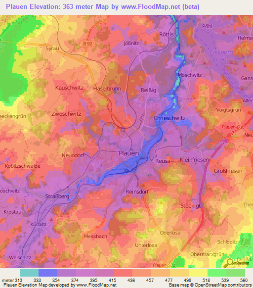 Plauen,Germany Elevation Map