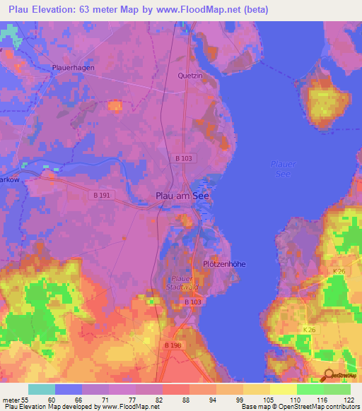 Plau,Germany Elevation Map