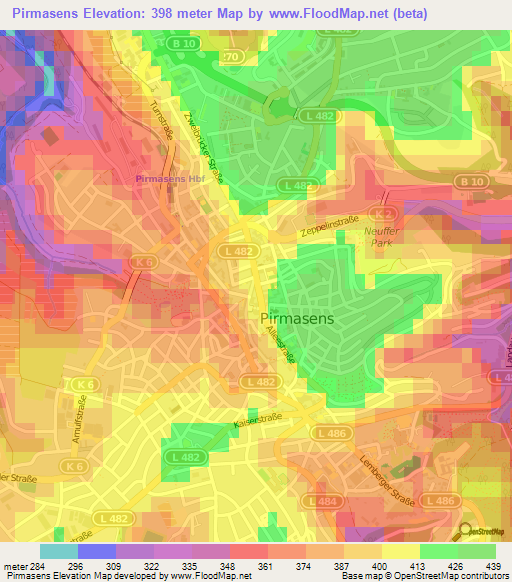 Pirmasens,Germany Elevation Map