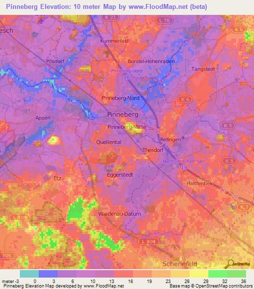 Pinneberg,Germany Elevation Map