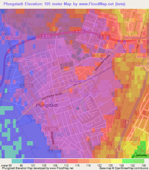 Pfungstadt,Germany Elevation Map