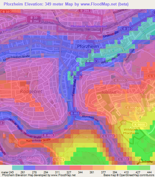 Pforzheim,Germany Elevation Map