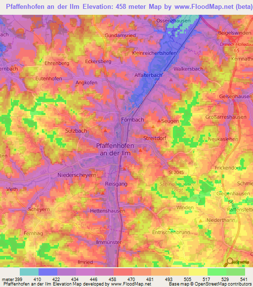 Pfaffenhofen an der Ilm,Germany Elevation Map